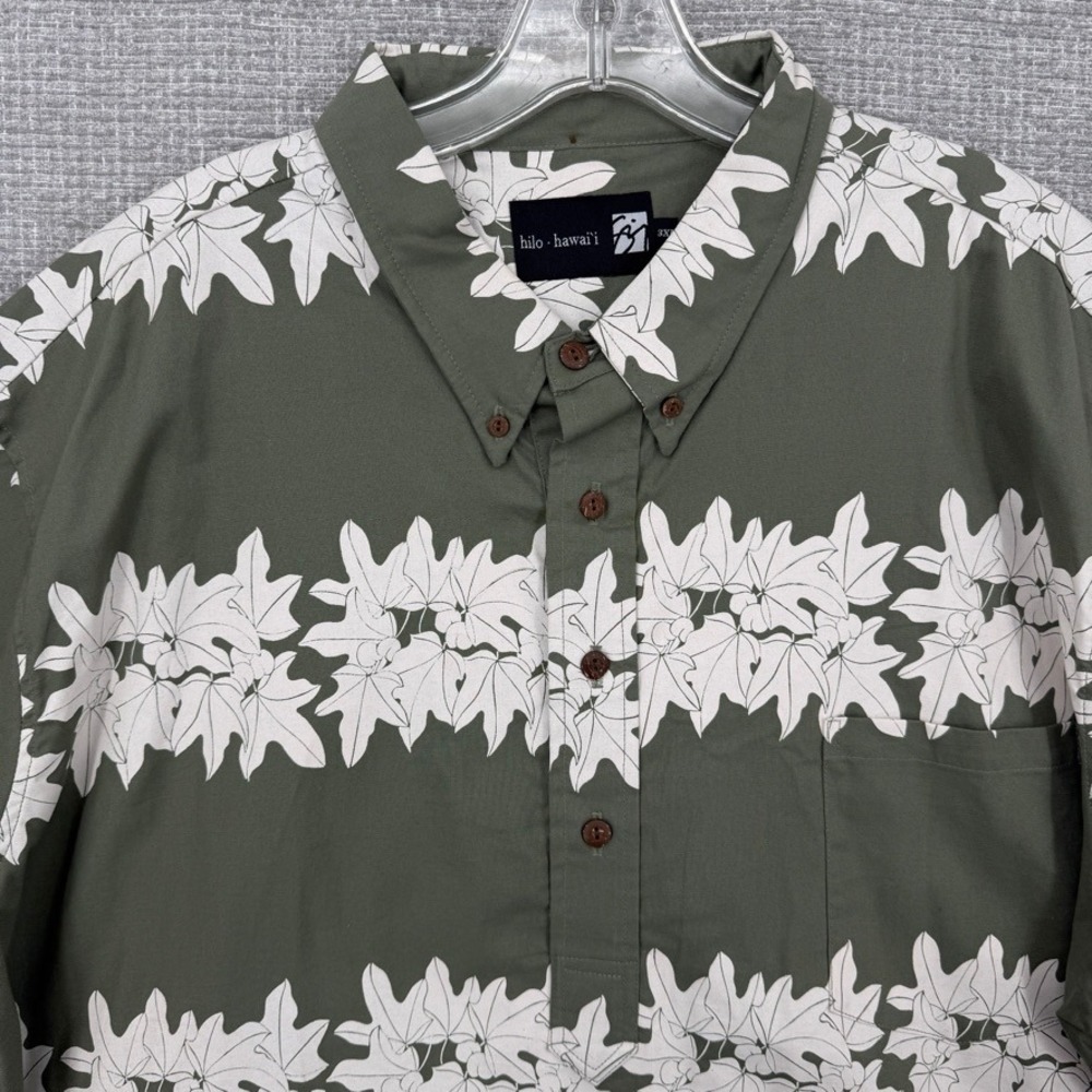 Sig Zane Hilo Hawaii Aloha Shirt Mens 3XL Green Cotton Leaf Print Boho Tropical